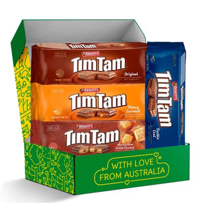 Tim Tam Cookies Care Package Gift Set - 4 Pack Full - Arnott&#39;s Tim Tam Original Chocolate Cookies with Chewy Caramel, Original, Double Chocolate &amp; Salted Caramel Chocolate Filling Austalian Cookies in