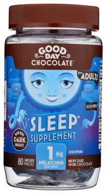Good Day Dark Chocolate Melatonin for Adults 80 Count - Fair Trade Non-GMO Dark Milk Chocolate with Chamomile and Melatonin 1 mg - Adult Melatonin, Adult Natural Sleep Aid Supplement
