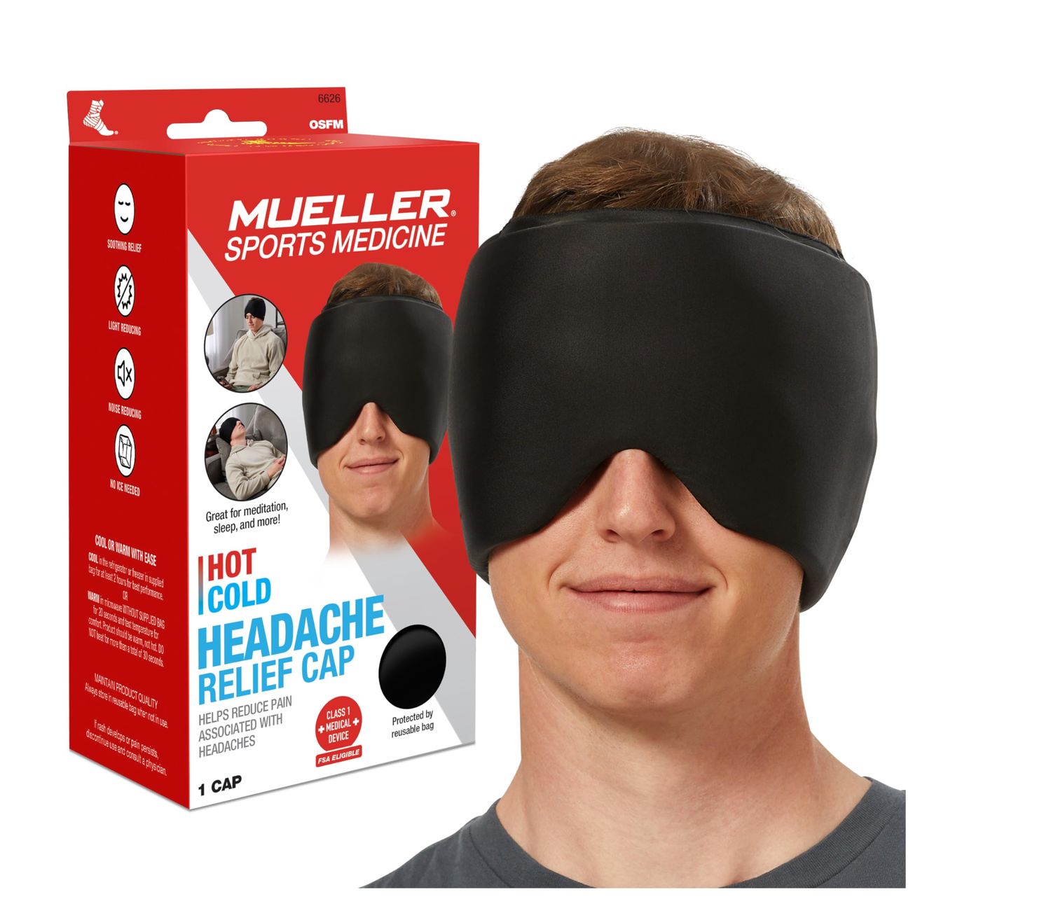 MUELLER Sports Medicine Slim Migraine Cap, Ice Pack for Injuries and Pain Relief, Hot Cold Therapy, Black