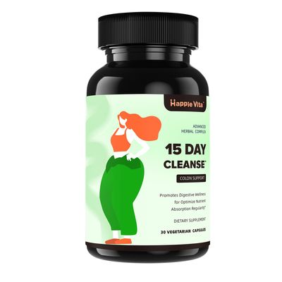 HappieVita 15 Day Gut Cleanse Detox for Women Men, Advanced Gentle Gut Colon Cleanse Detox with Psyllium Husk, Cascara Sagrada, Senna and Probiotic Natural Laxative, 30 Capsules