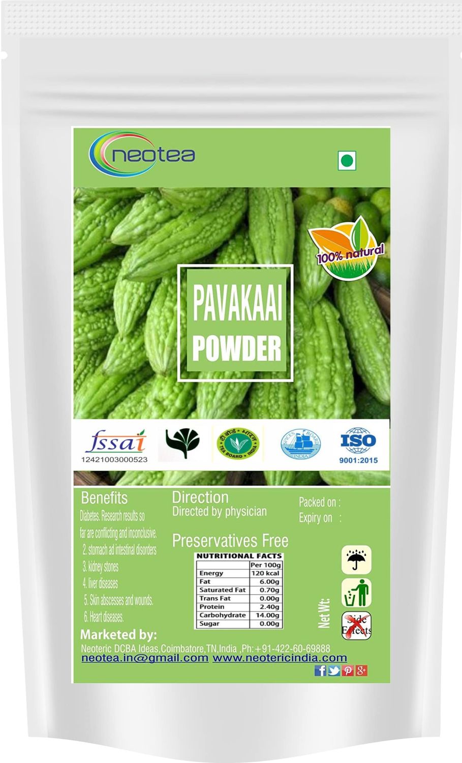Neotea Momordica Charantia Bitter Gourd Powder Pavakkai 300 GM Healthy Digestion Bitter Melon Fruit Herbal Supplement