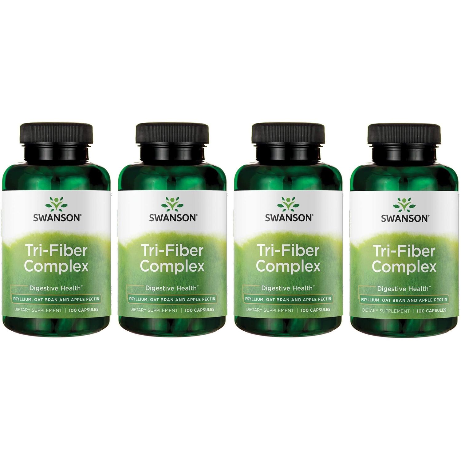 Swanson Tri-Fiber Complex - Digestive Health Supplement Made with Psyllium, Oat Bran, Apple Pectin - 100 Capsules 4 Pack