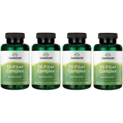Swanson Tri-Fiber Complex - Digestive Health Supplement Made with Psyllium, Oat Bran, Apple Pectin - 100 Capsules 4 Pack