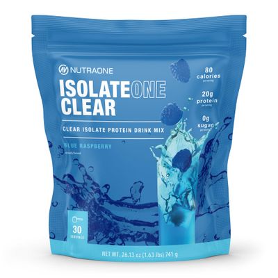 NutraOne Clear Whey Protein Powder Drink Mix, Naturally Flavored, Clear Protein Drink, 20g of Protein, Zero Sugar Blue Raspberry - 30 Servings