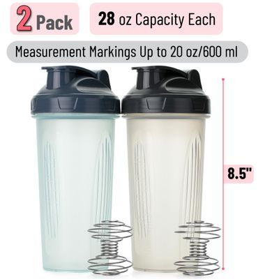 Mr. Pen- Shaker Bottles for Protein Mixes, 28 oz, 2 Pack, Clear, Protein Shaker Bottle with Wire Whisk Ball, Blender Bottle