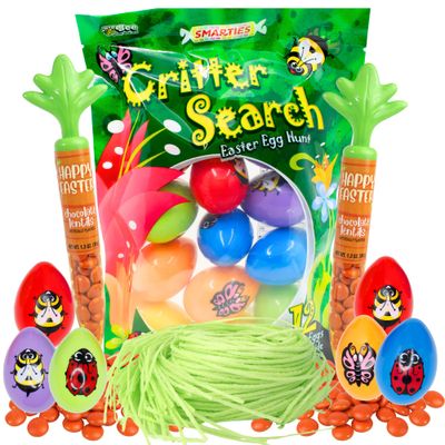 2025 Easter Egg Hunt Candy Kit, Prefilled Critter Eggs, Chocolate Carrot Tubes, and Edible Grass - Fun Basket Stuffers and Spring Party Favor Set 4 Items