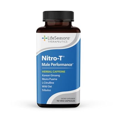 LifeSeasons - Nitro-T - Mens Performance Support Supplement - Enhance Stamina Energy - Promote Healthy Blood Circulation - L-Citrulline L-Theanine Tribulus Ginger Kava Caffeine - 90 Capsules