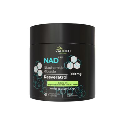 ZAFiNCO NAD Resveratrol Supplement for Men and Women - Extra Strength NAD Nicotinamide Riboside Resveratrol 900mg, Supports Cellular Health, Brain, Anti-Aging, Energy, Focus, 90 Vegetarian Capsules