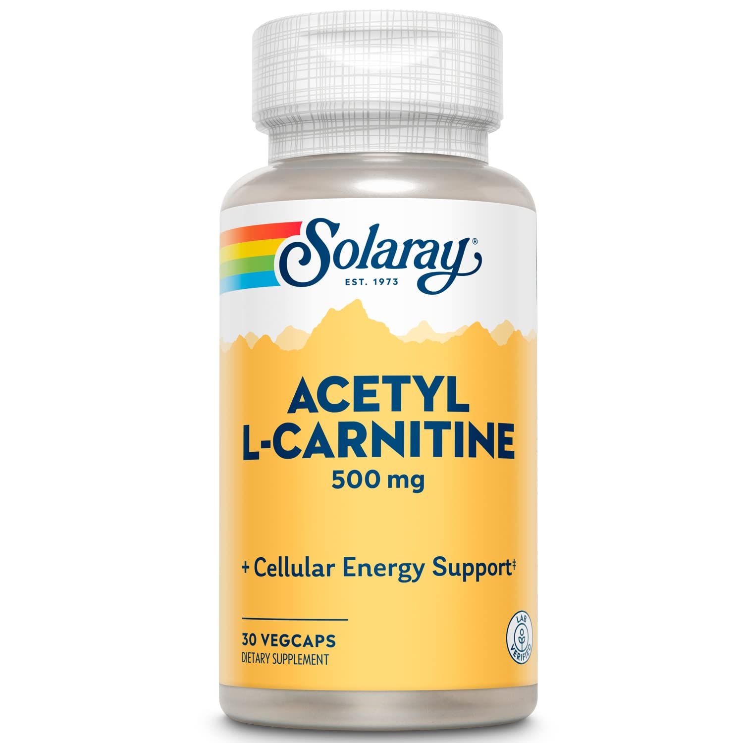 SOLARAY Acetyl L-Carnitine 500 mg Healthy Cellular Energy, Memory, Mood, and Cardiovascular Support 30 VegCaps