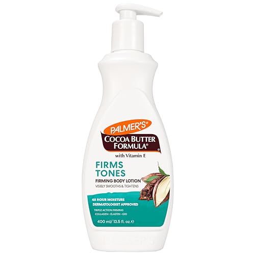 Palmers Cocoa Butter Formula Skin Firming Body Lotion, Toning Tightening Cream with Q10, Collagen Elastin, Pump Bottle, 13.5 Oz.