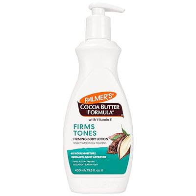 Palmers Cocoa Butter Formula Skin Firming Body Lotion, Toning Tightening Cream with Q10, Collagen Elastin, Pump Bottle, 13.5 Oz.