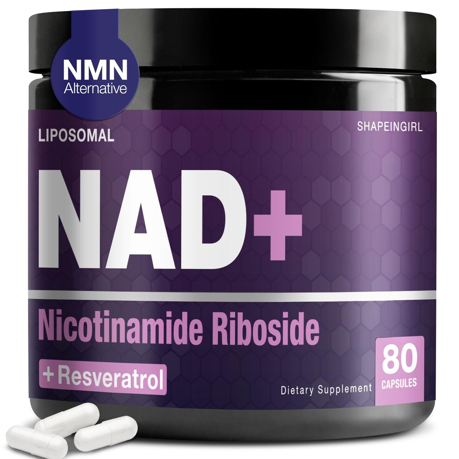 SHAPEINGIRL NAD Supplement - NAD Nicotinamide Riboside Resveratrol 900mg, Liposomal NAD Plus for Men and Women, NR Supplement Support for Energy Anti-Aging Focus