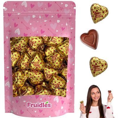 Fruidles Valentines Milk Peanut Butter Chocolate Hearts, Milk Creamy Chocolaty Hearts, Holiday Treats, Individually Wrapped Foils, Kosher Certified Dairy Half-Pound
