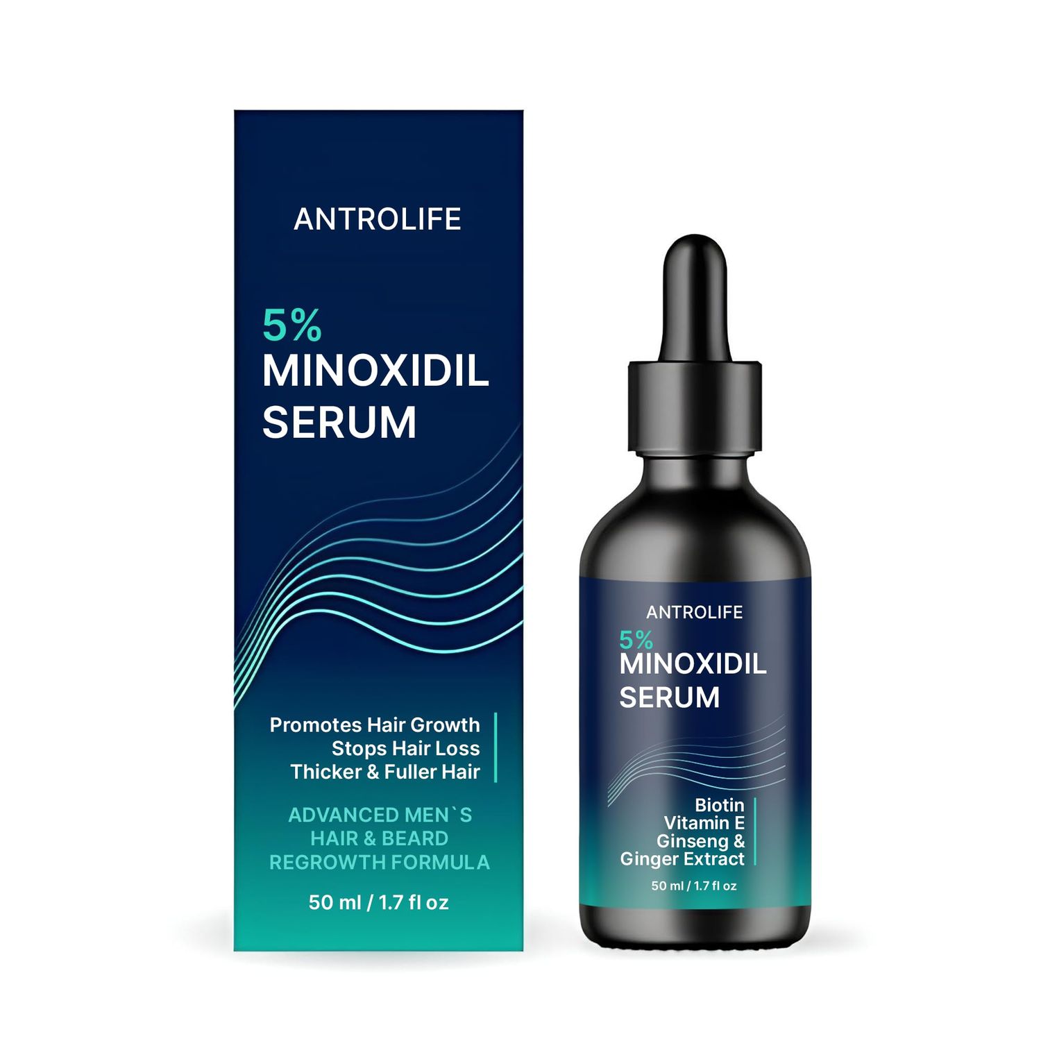 Minoxidil for Men 5 - Hair Growth, Beard Growth Kit Minoxidil 5 Percent Vitamin E, Ginseng, Ginger Extract, Biotin Hair Growth Serum - Anti Hair Loss, Regrowth Treatment