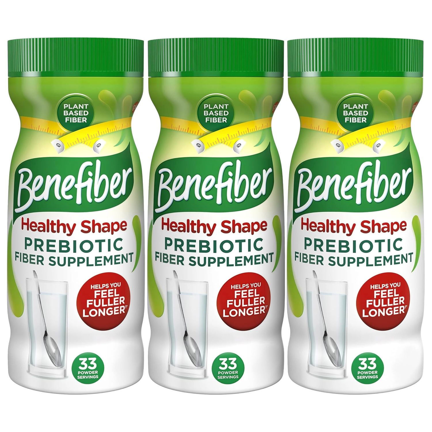 Benefiber Healthy Shape Prebiotic Fiber Supplement Powder for Digestive Health, Daily Fiber Powder - 33 Servings 8.7 Ounces Pack of 3
