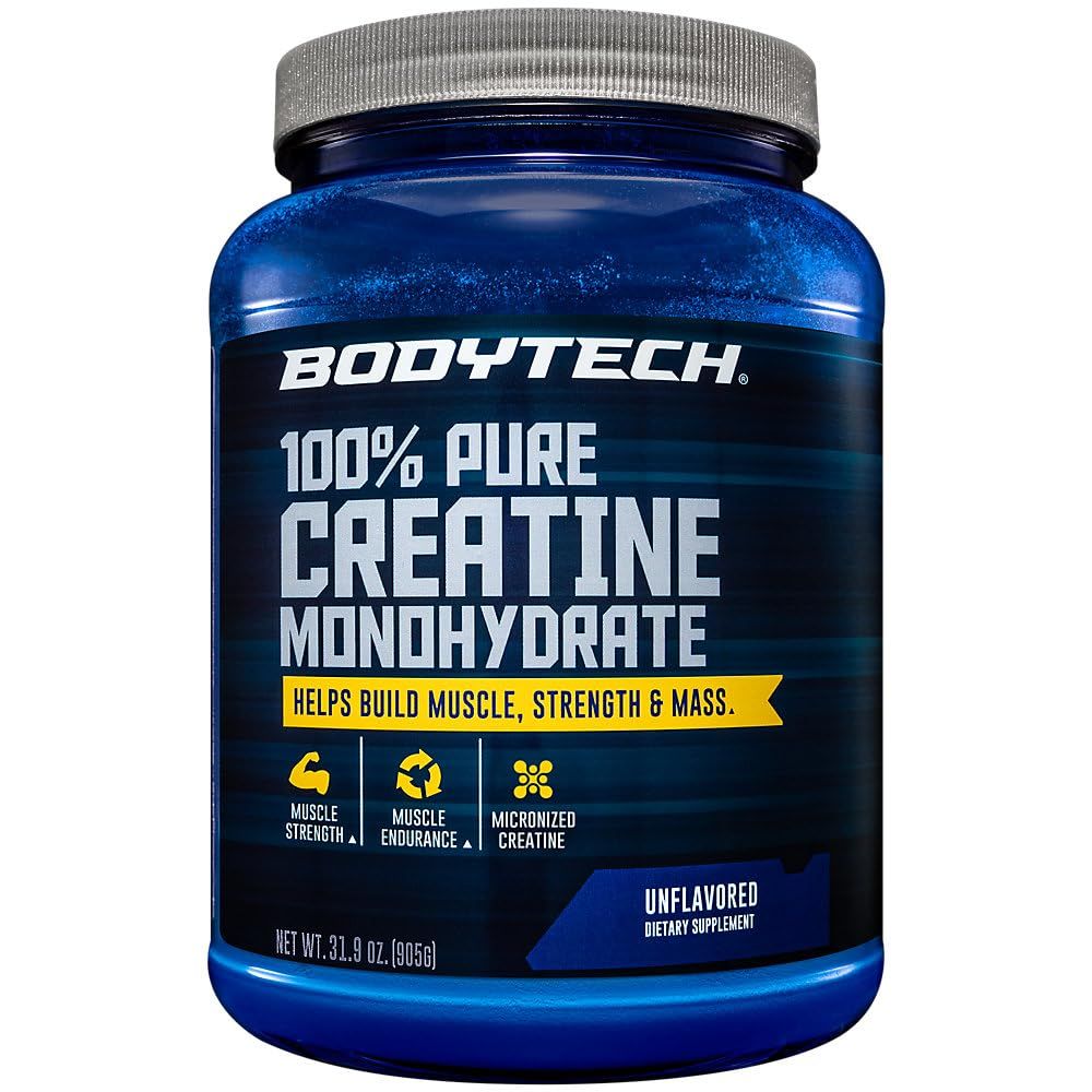 BodyTech 100 Pure Creatine Monohydrate Powder - Enhanced Muscle Strength, Performance, and Recovery - Supports Increased Exercise Capacity and Overall Fitness 31.9 oz 181 Servings