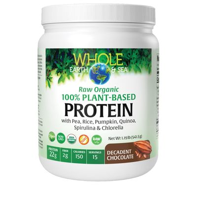 Natural Factors Whole Earth Sea Raw Organic 100 Plant-Based Protein, 541g, Chocolate