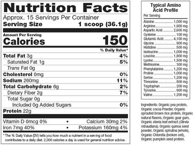 Natural Factors Whole Earth Sea Raw Organic 100 Plant-Based Protein, 541g, Chocolate