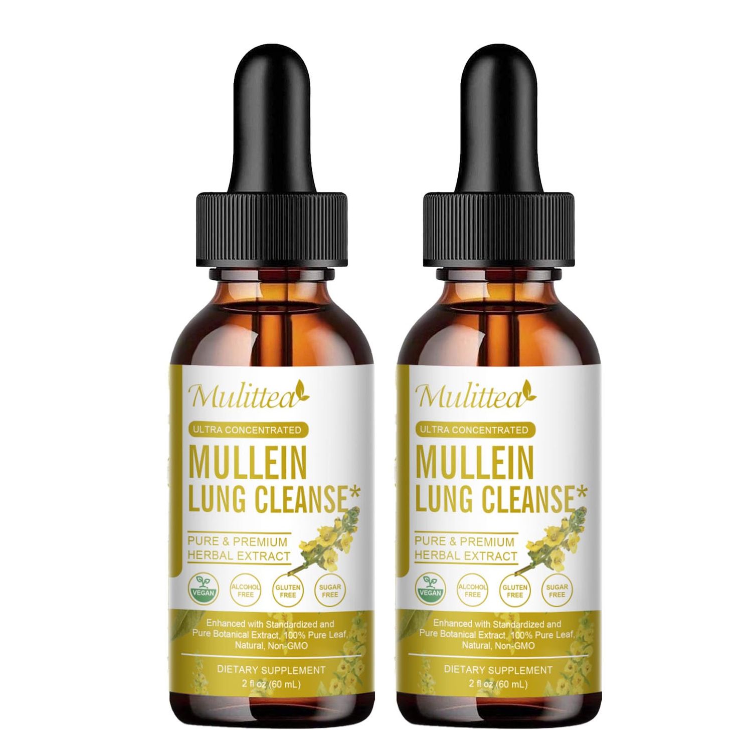 Mulittea Mullein Drops for Lungs-Herbal Extract Liquid-Mullein Leaf-Non-GMO, Vegetarian-Lung Cleanse-Respiratory Health Support-4 Fl Oz