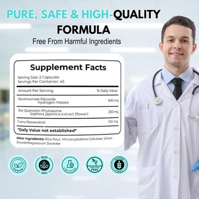 ZAFiNCO NAD Resveratrol Supplement for Men and Women - Extra Strength NAD Nicotinamide Riboside Resveratrol 900mg, Supports Cellular Health, Brain, Anti-Aging, Energy, Focus, 90 Vegetarian Capsules