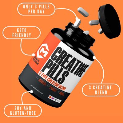 Creatine Pills, 5g 3X Pure Creatine Monohydrate Pills, Pre Workout Bulk Muscle Mass Gainer, High Absorption Easy to Take ThreeAtine 3 Type Optimum Performance for Lean Growth Men Women, 90 Tablets