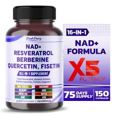 PEAKPURY NAD Trans-Resveratrol Berberine Quercetin Fisetin Milk Thistle - Made in USA