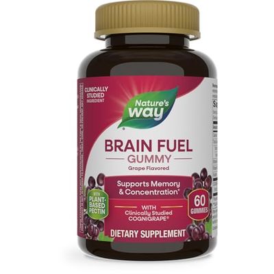 Natures Way Brain Fuel, Supports Memory and Concentration, Clinically Studied Cognigrape , 60 Gummies, Grape Flavored