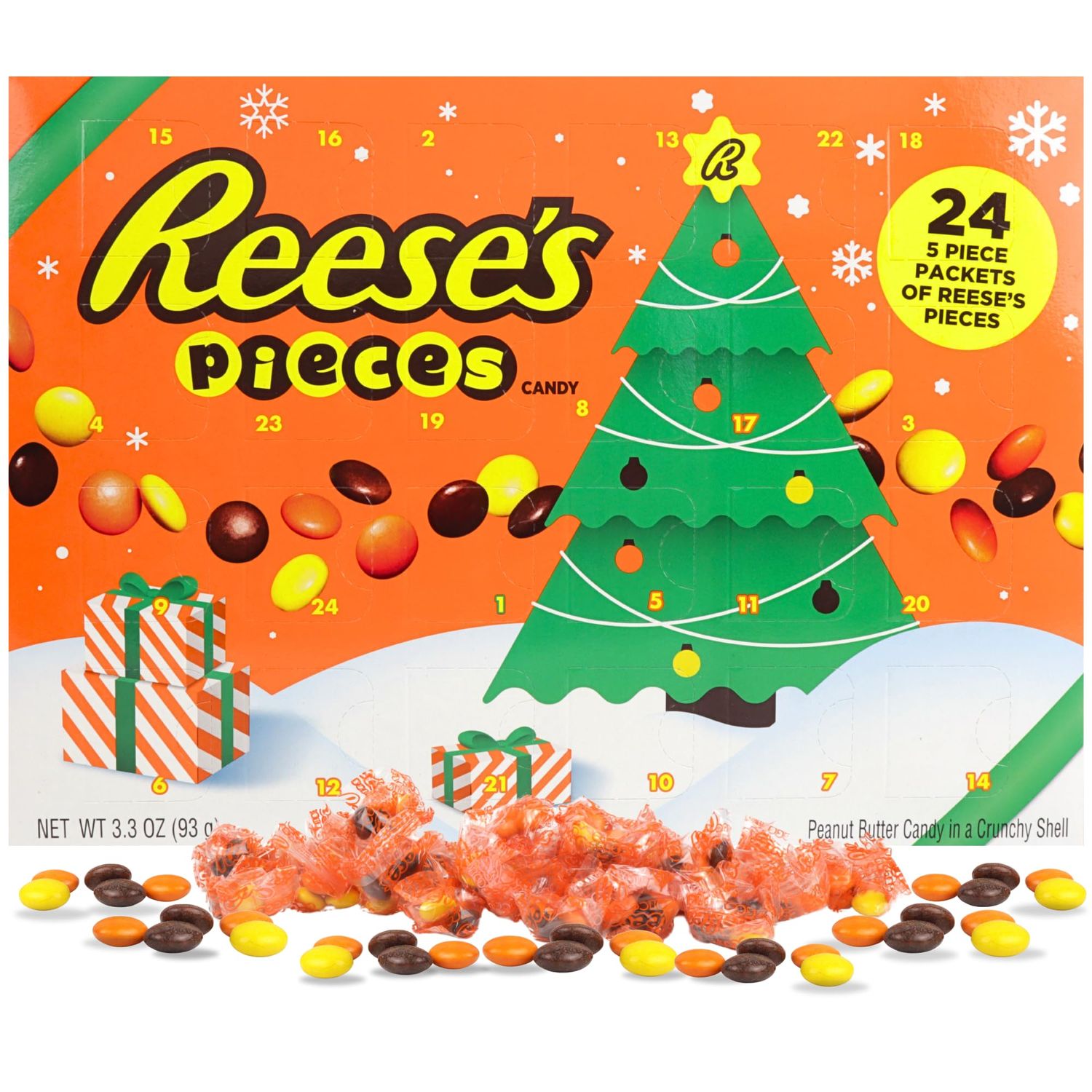 Reeses Pieces Chocolate Advent Calendar, 2024 Countdown to Christmas with Individually Wrapped Candy Each Day, 24 Days