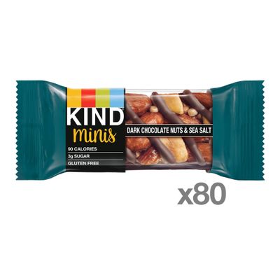 KIND Bar Minis, Dark Chocolate Nuts Sea Salt, Gluten Free, 100 Calories, Low Sugar, 80 Count