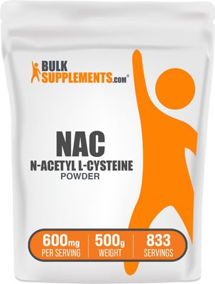 BulkSupplements.com NAC Powder - N-Acetyl Cysteine 600mg, NAC Supplement - Antioxidant Support, Gluten Free - 600mg per Serving, 833 Servings, 500g 1.1 lbs Pack of 1