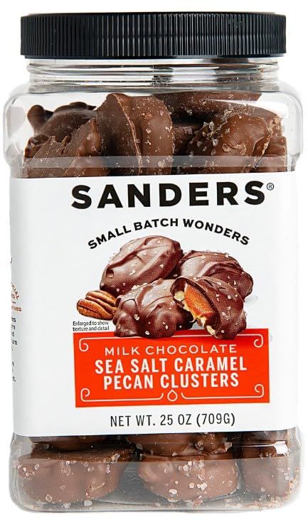 Sanders Pecan Clusters Torties, Sea Salt Milk Chocolate Caramel Pecan Turtles, 25 oz Gift Tub