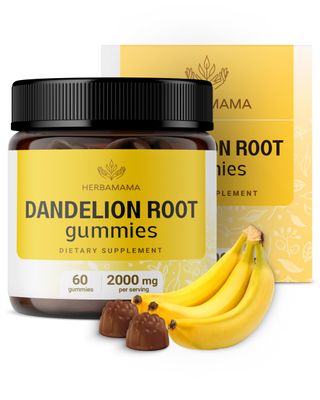 HERBAMAMA Dandelion Root Gummies - 2000mg Dandelion Herb for Liver and Kidney Cleanse Support - Vegan, Non-GMO Liver Support Supplement - 60 Pectin-Based Banana-Flavored Chews