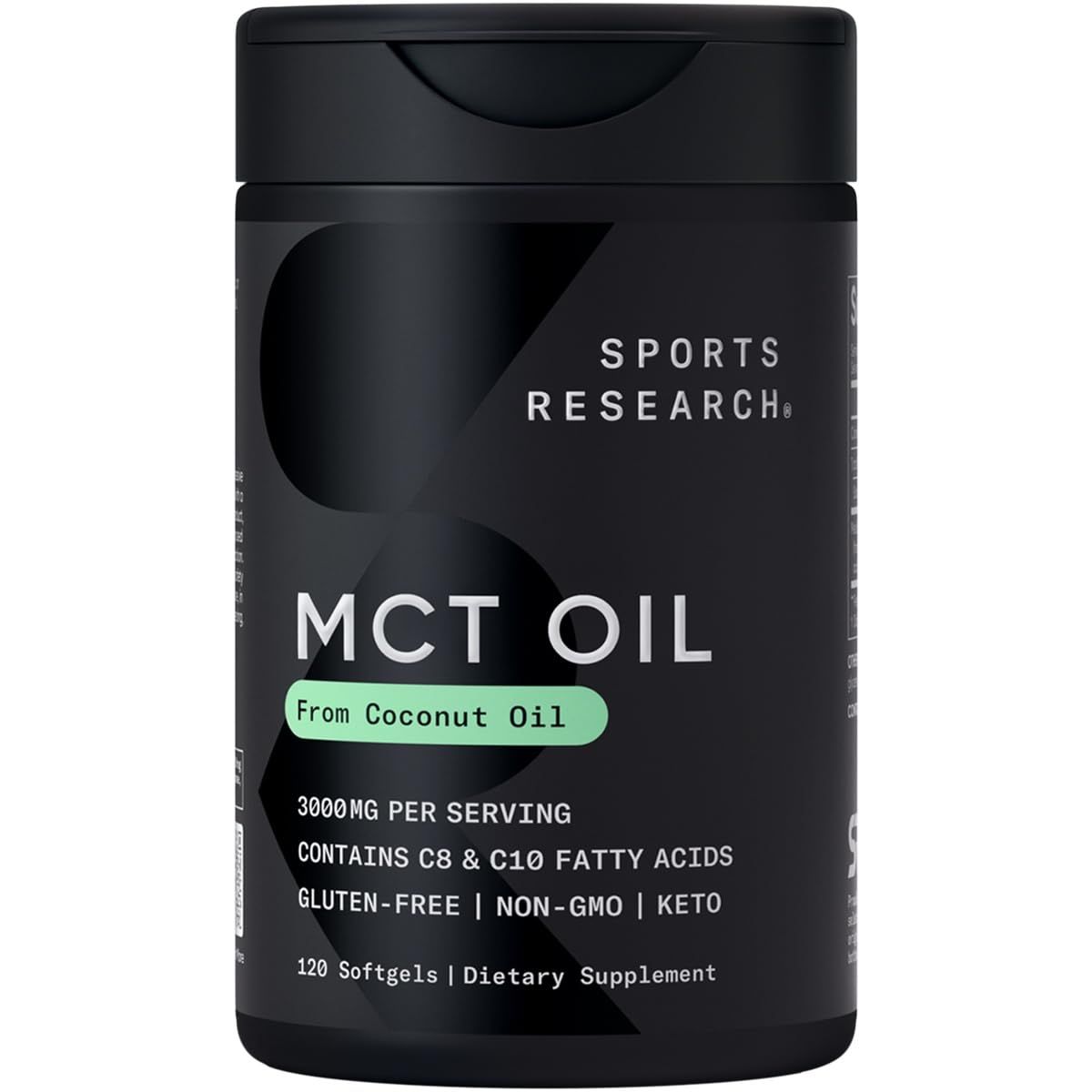 Sports Research Keto MCT Oil Capsules derived from Coconut Oil Keto Fuel for The Brain Body Derived from Non-GMO Coconuts 120 Soft gels