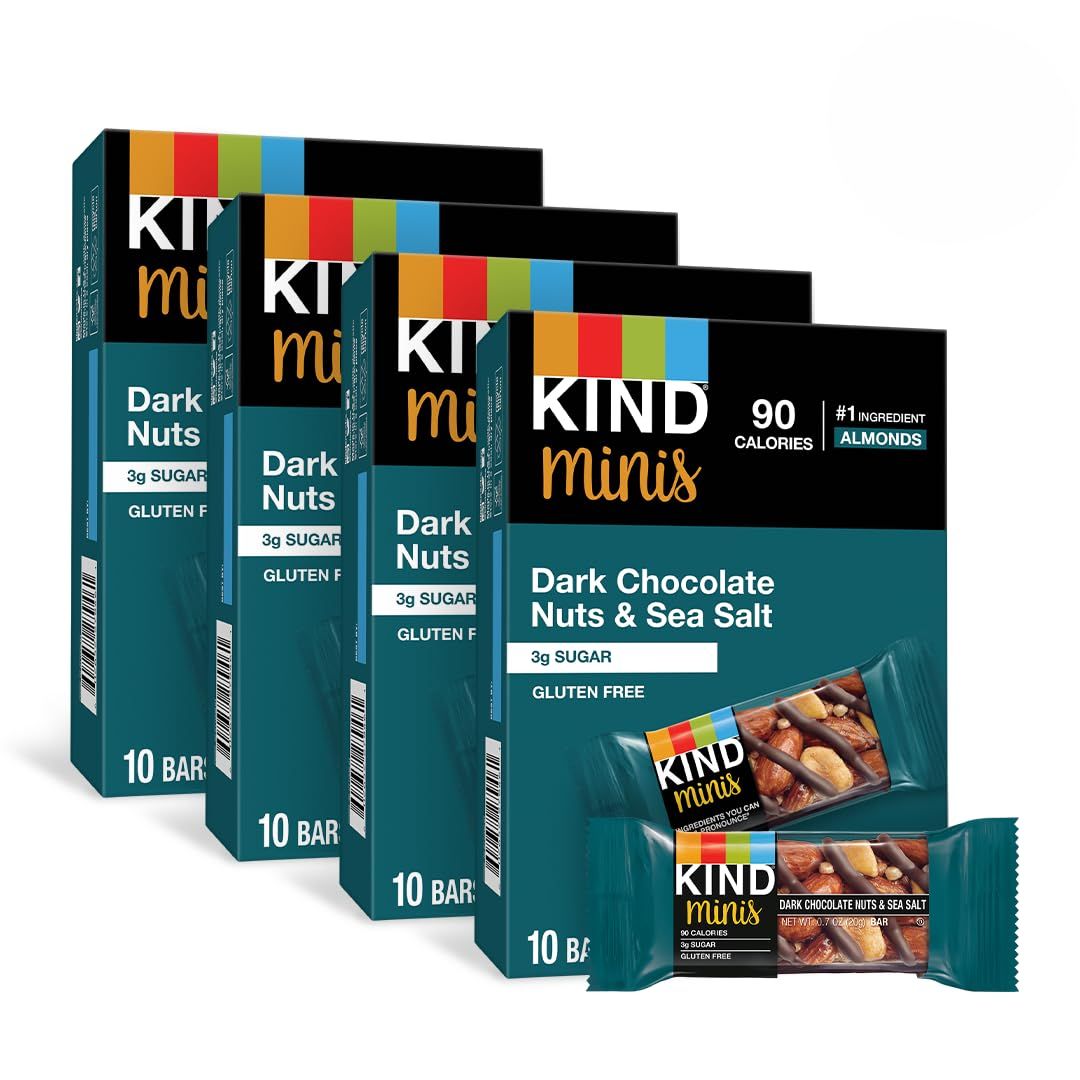 KIND Bar Minis, Dark Chocolate Nuts Sea Salt, Gluten Free, 100 Calories, Low Sugar, 80 Count