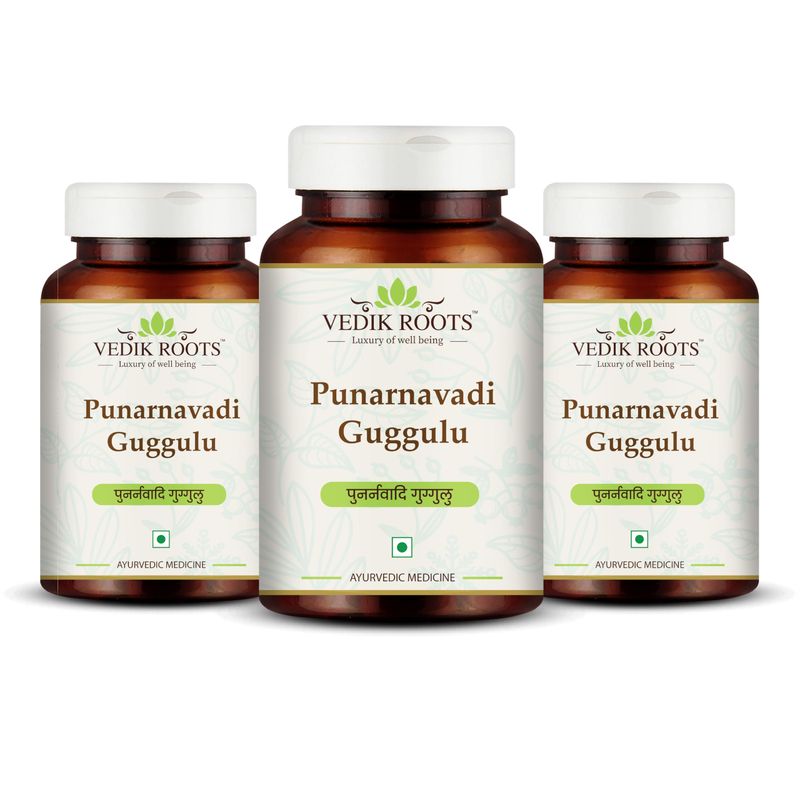 VEDIKROOTS Punarnavadi Guggulu - Supports Kidney and Liver Health Promotes Fluid Balance and General Wellness Ayurvedic Herbal Supplement 180 Tablets