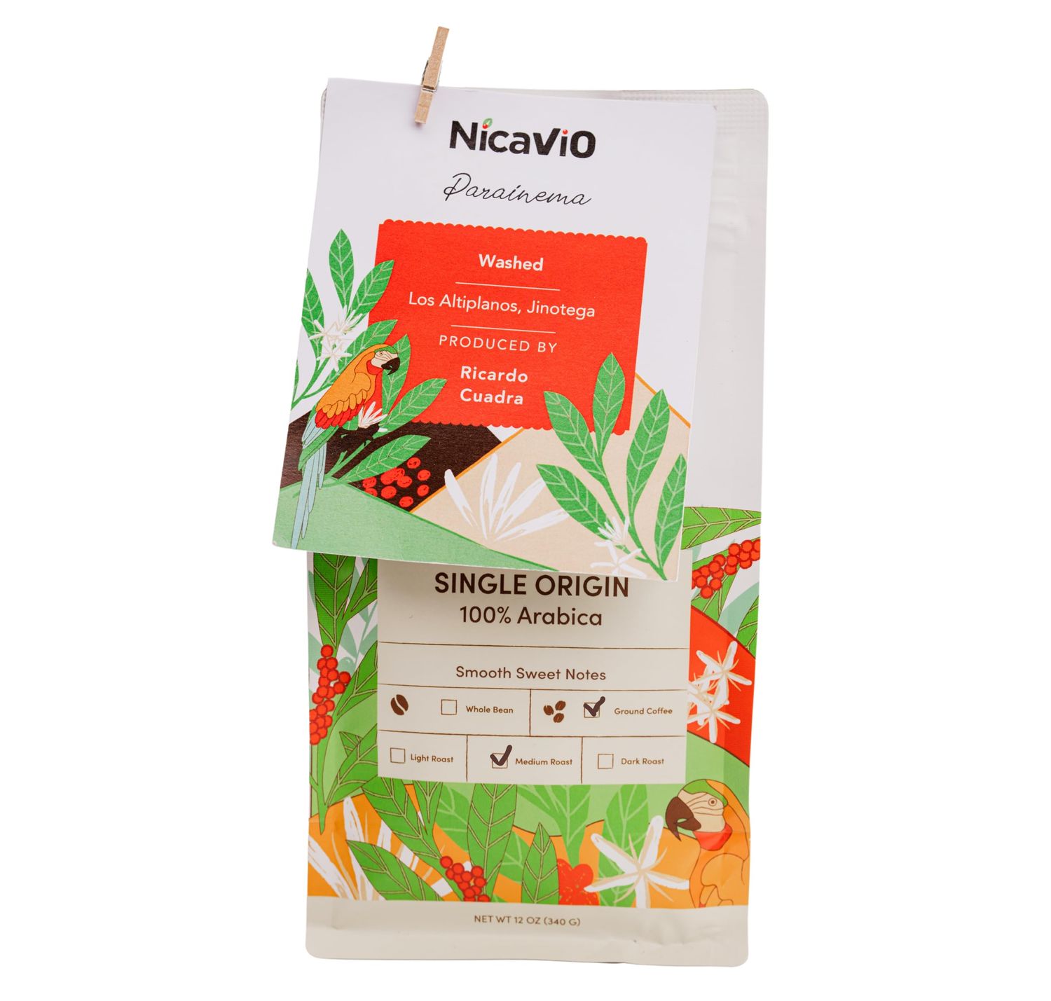 Single Origin Medium Roast Ground Coffee, 100 Arabica, Chocolate, Almond Honey Notes - 12oz Bag