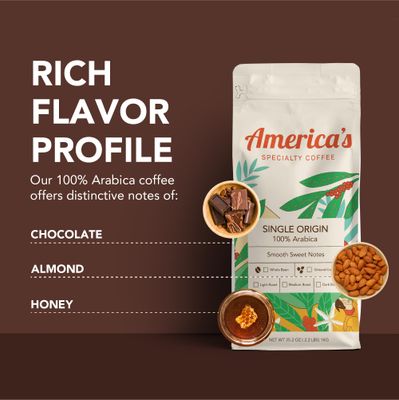 Single Origin Medium Roast Ground Coffee, 100 Arabica, Chocolate, Almond Honey Notes - 12oz Bag