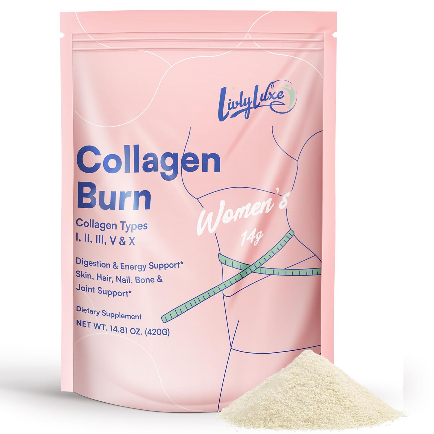 LivLyLuxe Collagen Burn Powder for Women - Weight Loss Supplements for Belly Fat Burning, Metabolism Booster, Designed for Effective and Healthier Fat Loss - 420g