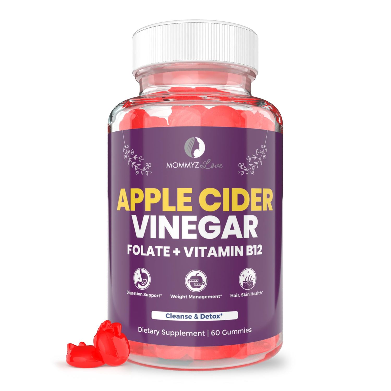 Mommyz Love Apple Cider Vinegar Gummies with Folate and Vitamin B12 - Nourishing Support for New Moms Weight Management, Healthy Digestion and Radiant Hair and Skin Health