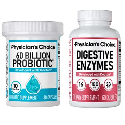 Physicians CHOICE Advanced Gut Health Bundle: 60 Billion Probiotics 30ct Digestive Enzymes 60ct for Digestive, Gut, and Immune Health Supports Occasional Constipation, Diarrhea, Gas, and Bloating