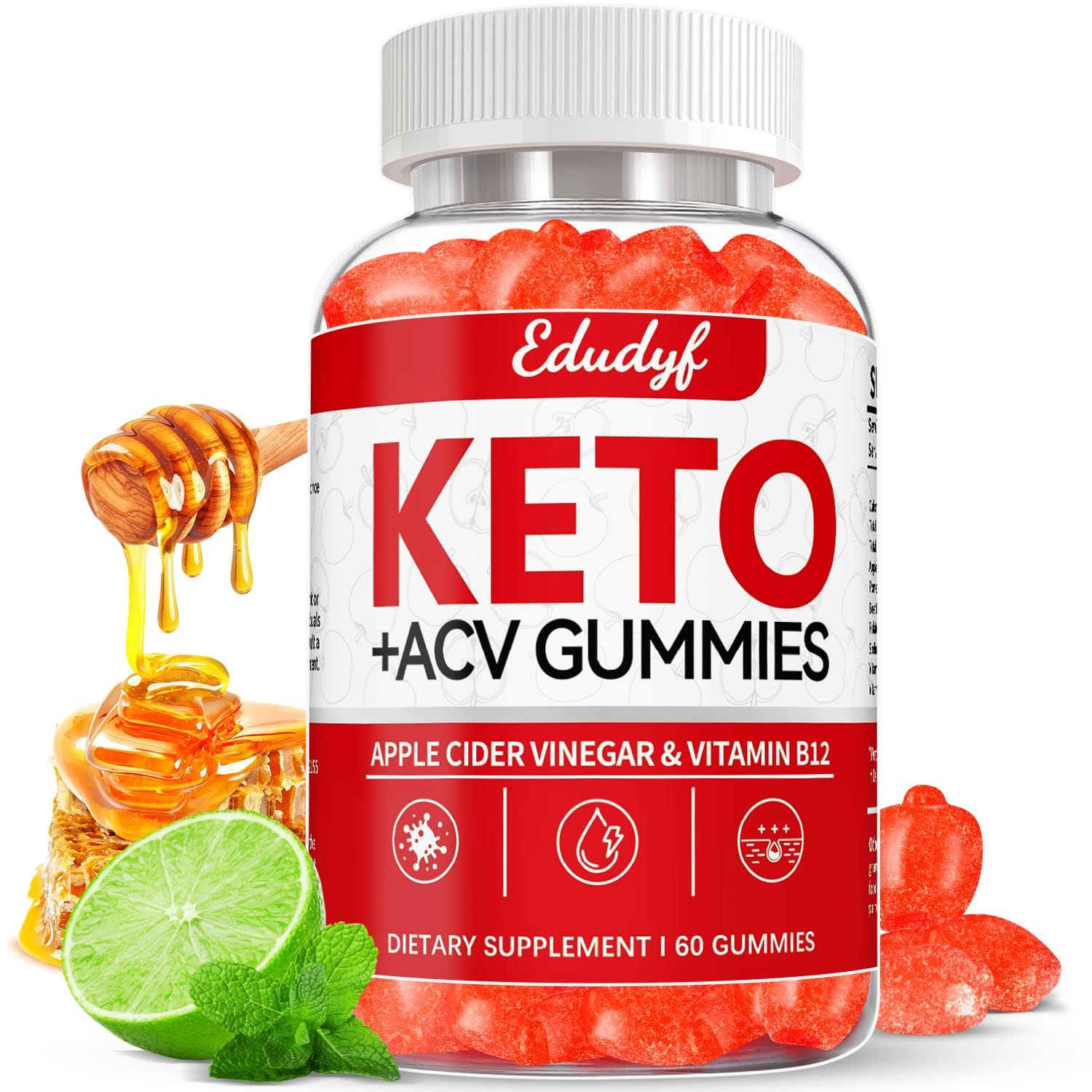 EDUDYF Keto ACV Gummies - Cleanse Detox, 1500mg Apple Cider Vinegar Supplement, Sugar-Free, Vegan, Non-GMO, 56 Gummies