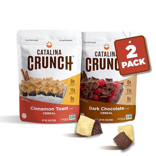 Catalina Crunch Protein Cereal Sugar Free Breakfast Cereal with 11g of Protein Gluten Free, Keto Friendly Variety Pack Cinnamon Toast Dark Chocolate Pack of 2