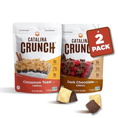 Catalina Crunch Protein Cereal Sugar Free Breakfast Cereal with 11g of Protein Gluten Free, Keto Friendly Variety Pack Cinnamon Toast Dark Chocolate Pack of 2