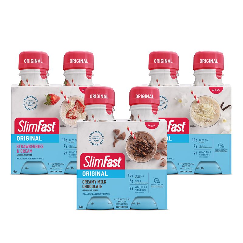 SlimFast Meal Replacement Shake, Protein Drink for Meal Support, Fan Favorites Variety Pack, Original RTD,11 Fl. Oz Bottles, 12 Count Packaging May Vary