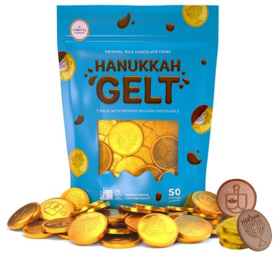 The Dreidel Company Original Milk Chocolate Coins - Hanukkah Gelt - Made with Premium Belgian Chocolate - Gluten Free - Non GMO - Nut Free - Kosher Certified 50 Coins