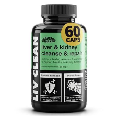 Gains in Bulk Liv Clean, Liver Kidney Cleanse Repair, Liver Support Supplement with Milk Thistle Extract, Dandelion Root, Digestive Enzymes, Organic Minerals and Nutrients, 60 Vegetarian Capsules