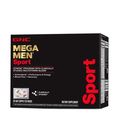 GNC Mega Men Sport Vitapak Program, Convenient Complete Nutrition, 4 Products in 1 Packet, Athletic Performance, Energy, Recovery, Blood Flow, Arginine, 200mg Caffeine, Thermogenic, 30 Day Supply