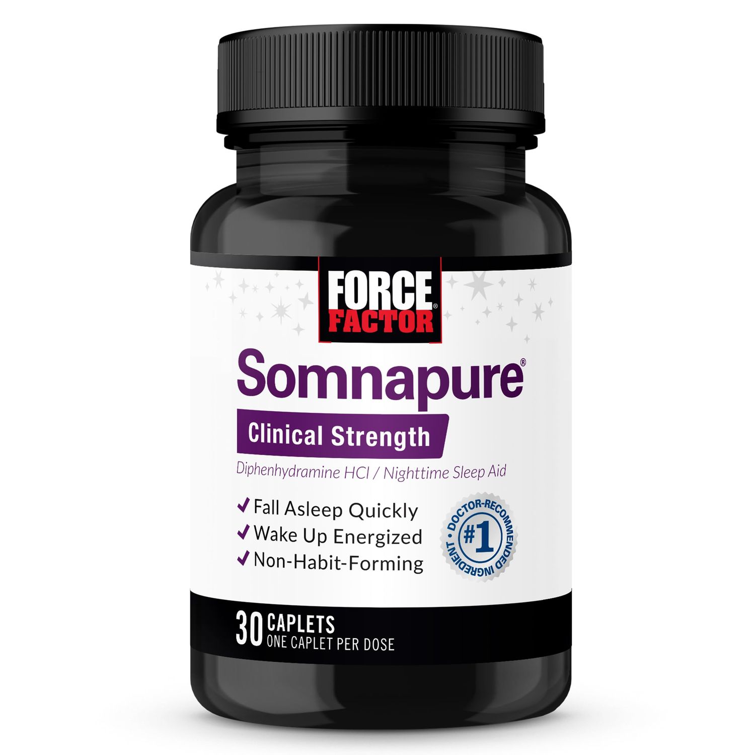 FORCE FACTOR Somnapure Clinical Strength Sleep Aid for Adults, Diphenhydramine HCl, Non-Habit-Forming, Nighttime Sleep Support, 30 Caplets
