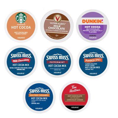 Hot Cocoa Hot Chocolate K Pods Variety Pack - 30pcs, 8 Flavors - Starbuck, Dunkin, Swiss Miss, Tim Hortons, Victor Allen - Milk Chocolate, Peppermint, Pumpkin Spice, Salted Caramel