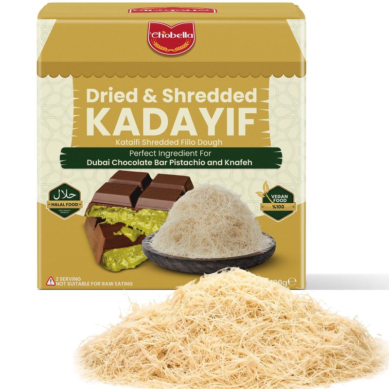 Chobella Premium Kataifi Shredded Fillo Dough 100 g 3.5 Oz, Ingredient for The Viral Dubai Pistachio Chocolate Bar, Kunafa Knafeh, Kurutulmus Kadayif Pastry Dough, Knafeh, Katifi, Shredded Phyllo